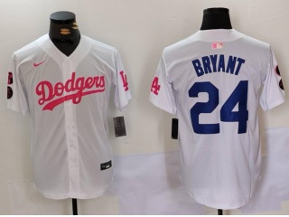 Los Angeles Dodgers #24 Kobe Bryant with Pink/Blue Number Jersey White