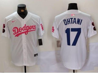 Los Angeles Dodgers #17 Shohei Ohtani with Pink/Blue Number Jersey White