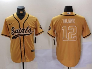 New Orleans Saints #12 Chris Olave Baseball Jersey Yellow