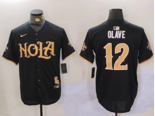 Nola x New Orleans Saints #12 Chris Olave Baseball Jersey Black