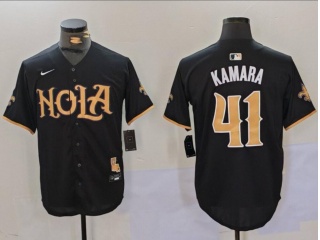 Nola x New Orleans Saints #41 Alvin Kamara Baseball Jersey Black