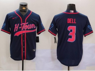 Houston Texans #3 Tank Dell 2nd with Red Number H-Town Baseball Jersey Navy Blue