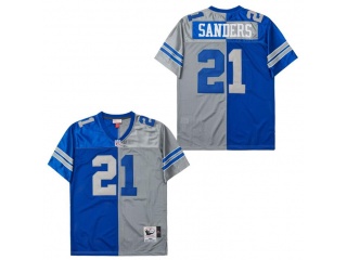 Dallas Cowboys #21 Deion Sanders Split Throwback Jersey Blue/Grey