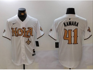 Nola x New Orleans Saints #41 Alvin Kamara Baseball Jersey White