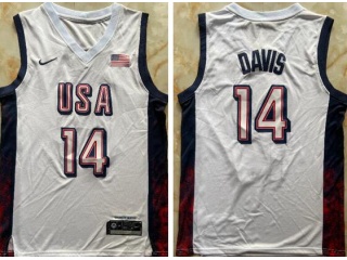 Team USA #14 Anthony Davis Paris 2024 Olympics Jersey White 