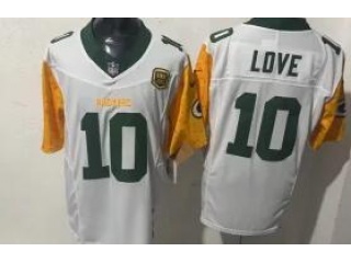 Green Bay Packers #10 Jordan Love With Yellow Sleeves F.U.S.E Jersey White