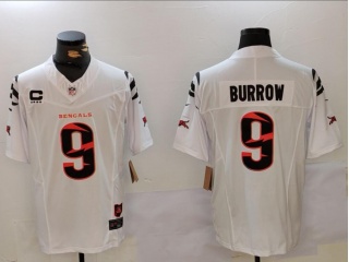 Cincinnati Bengals #9 Joe Burrow Fashion w/ C Patches Jersey White