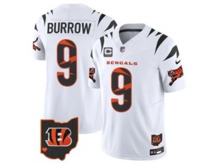 Cincinnati Bengals #9 Joe Burrow Fashion w/ C Patches Jersey White