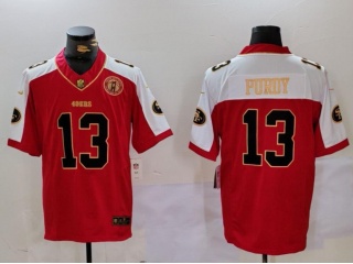 San Francisco 49ers #13 Brock Purdy with White Shoulders Jersey Red