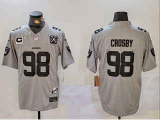 Las Vegas Raiders #98 Maxx Crosby Nevada Patch w/ C Patch F.U.S.E Limited Jersey Grey