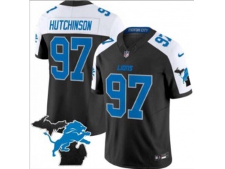 Detroit Lions #97 Aidan Hutchinson with White Sleeves Jersey Black