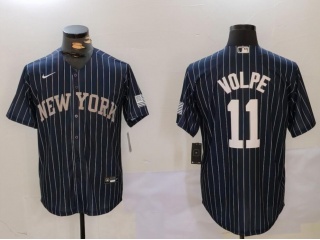 New York Yankee #11 Anthony Volpe Pinstripes Jersey Navy Blue