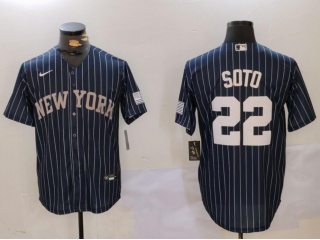 New York Yankees #22 Juan Soto Pinstripes Jersey Navy Blue