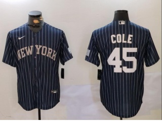 New York Yankees #45 Gerrit Cole Pinstripes Jersey Navy Blue