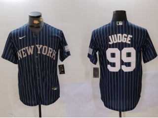 New York Yankees #99 Aaron Judge Pinstripes Jersey Navy Blue