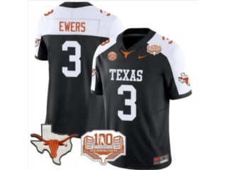 Texas Longhorns #3 Quinn Ewers with White Shoulder 100th Patch F.U.S.E Limited Jersey Black