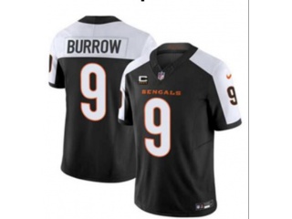 Cincinnati Bengals #9 Joe Burrow with White Shoulders w/ C Patch Jersey Black