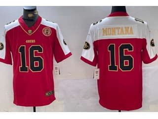 San Francisco 49ers #16 Joe Montana with White Shoulders Jersey Red 