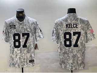 Kansas City Chiefs #87 Travis Kelce 2024 Salute to Service Limited Jersey Arctic Camo