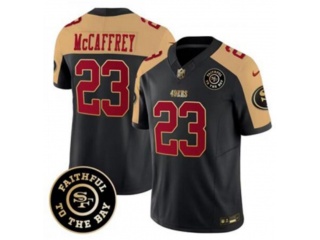 San Francisco 49ers #23 Christian Mccaffrey with Gold Shoulders F.U.S.E Limited Jersey Black