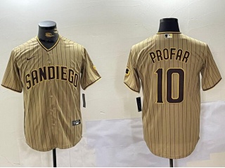 San Diego Padres #10 Jurickson Profar Pinstripes Cool Base Jersey Tan