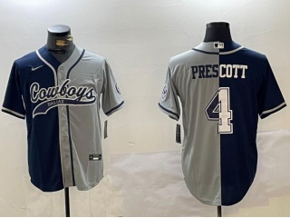 Dallas Cowboys #4 Dak Prescott Split Baseball Jersey Grey/Navy