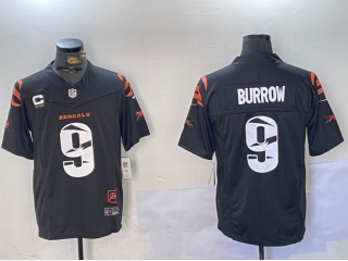 Cincinnati Bengals #9 Joe Burrow Fashion w/ Home Patch and C Patch Jersey Black