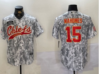 Kansas City Chiefs #15 Patrick Mahomes Salute to Service Baseball Jersey Arctic Camo