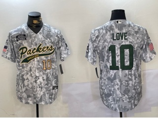 Green Bay Packers #10 Jordan Love Salute to Service Baseball Jersey Arctic Camo