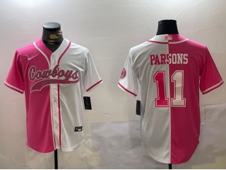 Dallas Cowboys #11 Micah Parsons Split Baseball Jersey White/Pink