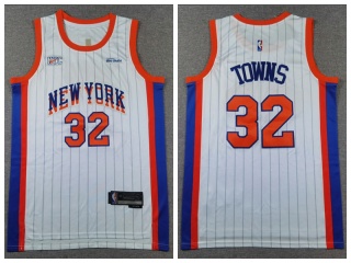 New York Knicks #32 Karl-Anthony Towns 2024-25 City Jersey White Pinstripes