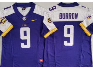 LSU Tigers #9 Joe Burrow with White Shoulders F.U.S.E Limited Jersey Purple