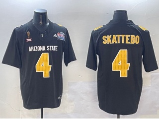 Arizona State Sun Devils #4 Cam Skattebo 2024 Pat Tillman Honoring Patch and Peach Bowl Patch Jersey Black