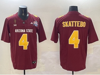 Arizona State Sun Devils #4 Cam Skattebo 2024 Pat Tillman Honoring Patch and Peach Bowl Patch Jersey Red