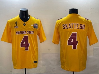 Arizona State Sun Devils #4 Cam Skattebo 2024 Pat Tillman Honoring Patch and Peach Bowl Patch Jersey Yellow