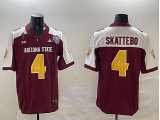 Arizona State Sun Devils #4 Cam Skattebo with Patches Jersey Red with White Shoulders