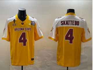 Arizona State Sun Devils #4 Cam Skattebo with Patches Jersey Yellow with White Shoulders