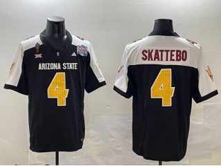 Arizona State Sun Devils #4 Cam Skattebo with Patches Jersey Black with White Shoulders